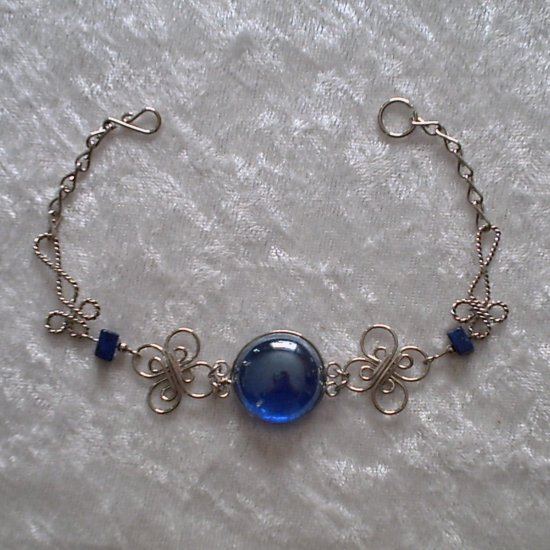 "DEEP BLUE MURANO CLOVERS" HANDMADE PERUVIAN Bracelet ~Alpaca Silver Jewelry ~Cascajo nuggets