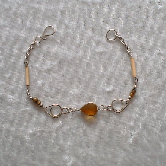 "AMBER TEARDROP" MURANO/BAMBOO Bracelet~HANDMADE PERUVIAN Alpaca Silver Jewelry ~Cat's Eyes beads
