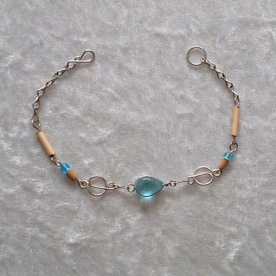 "BLUE CIRCLES" MURANO glass & BAMBOO beads Bracelet ~HANDMADE PERUVIAN Alpaca Silver Jewelry