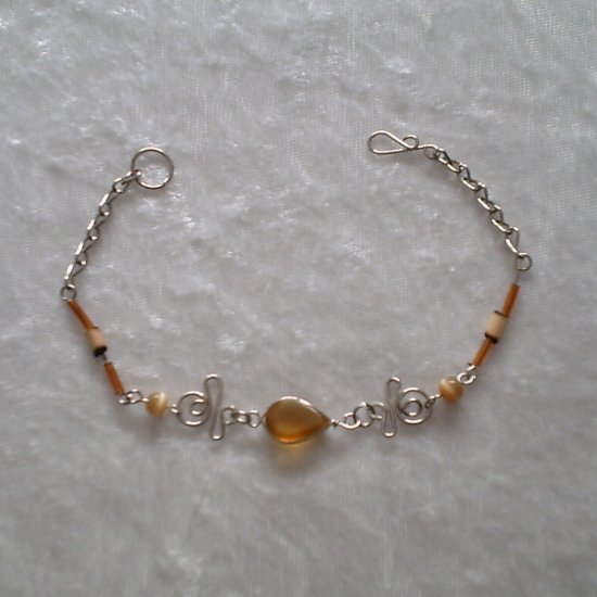 "AMBER TWISTS" MURANO & BAMBOO Bracelet ~HANDMADE PERUVIAN Alpaca Silver Jewelry ~Cat's Eye beads