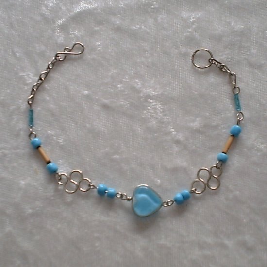 "TRUE BLUE HEART" MURANO glass & BAMBOO beads BRACELET~HANDMADE Peruvian Alpaca Silver Jewelry