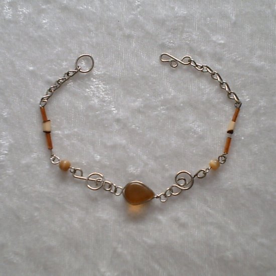 "AMBER MELODY" MURANO and BAMBOO BRACELET ~HANDMADE Peruvian Alpaca Silver Jewelry ~Cat's Eye beads