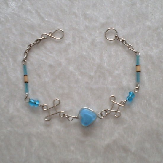 "BLUE HEART IN KNOTS" MURANO glass & BAMBOO beads BRACELET~HANDMADE Peruvian Alpaca Silver Jewelry