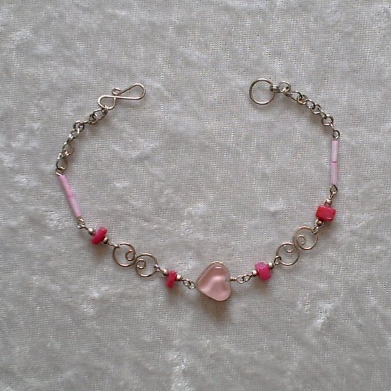 "CELTIC SPIRAL BLUSH" MURANO glass & CASCAJO beads BRACELET ~HANDMADE Peruvian Alpaca Silver Jewelry
