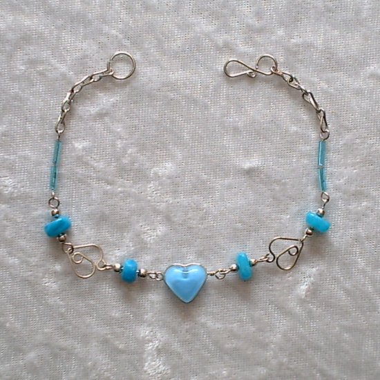 "MANY HEARTS" MURANO glass & CASCAJO nugget beads BRACELET ~HANDMADE Peruvian Alpaca Silver Jewelry