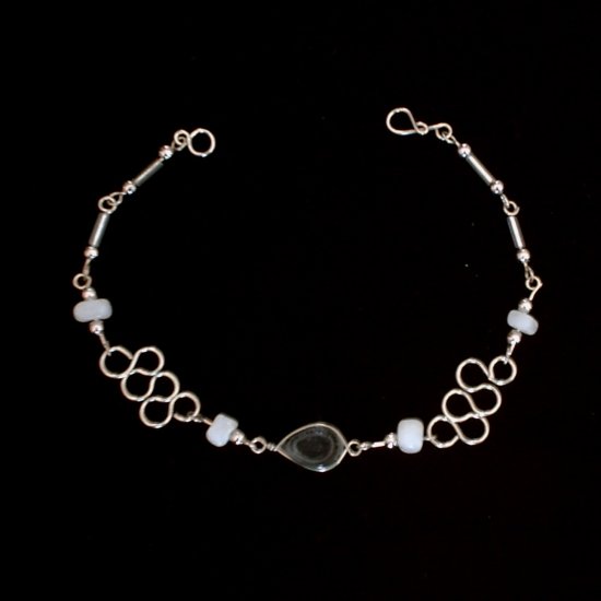 "SERPENTINE" MURANO glass & CASCAJO nugget beads BRACELET ~HANDMADE Peruvian Alpaca Silver Jewelry