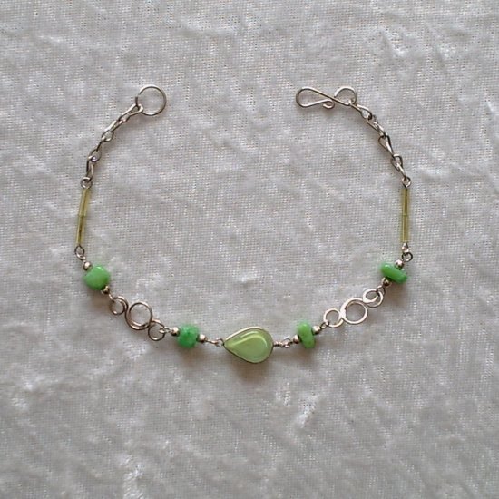 "LIME TWIST" MURANO glass & CASCAJO nugget beads BRACELET ~HANDMADE Peruvian Alpaca Silver Jewelry