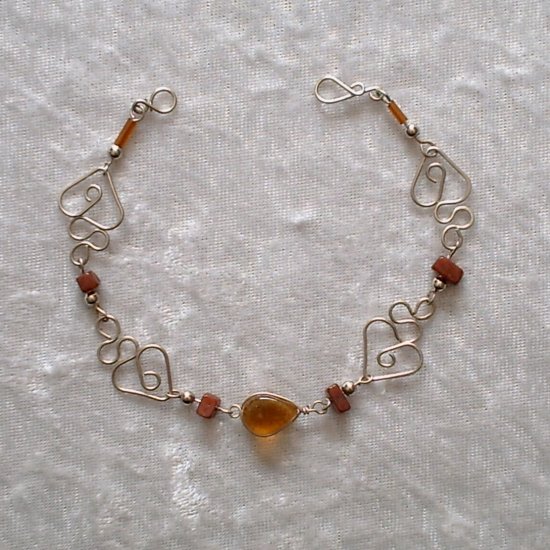 "AMBER HEARTS" MURANO glass & CASCAJO nugget beads BRACELET ~HANDMADE Peruvian Alpaca Silver Jewelry