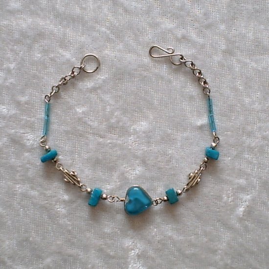 "Turquoise Diamond Coils" MURANO & CASCAJO beads BRACELET ~HANDMADE Peruvian Alpaca Silver Jewelry