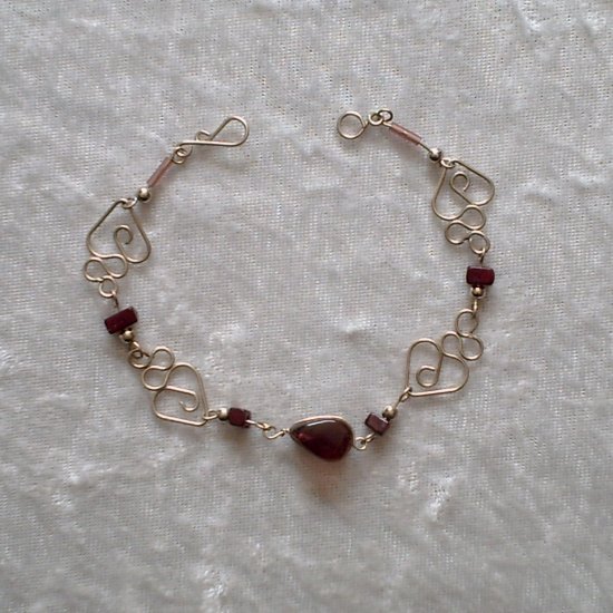 "DEEP VIOLET HEARTS" MURANO glass & CASCAJO beads BRACELET ~HANDMADE Peruvian Alpaca Silver Jewelry