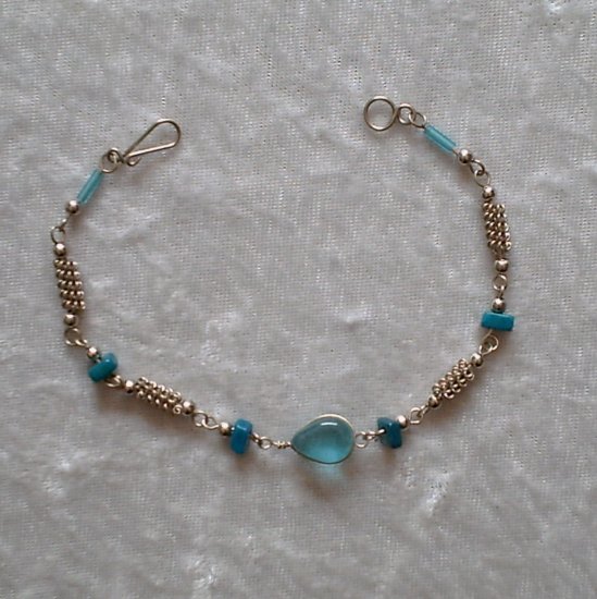 "Turquoise Coils" MURANO glass & CASCAJO nuggets BRACELET ~HANDMADE Peruvian Alpaca Silver Jewelry