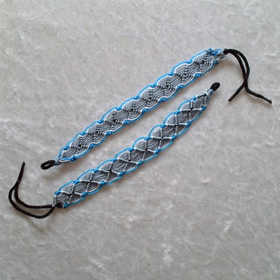 HANDMADE FRIENDSHIP BRACELET ~Grey & Aqua & White ~Bold Colors ~X/Cross/Diamond Pattern ~Jewelry