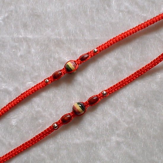 HANDMADE PERUVIAN BEADED FRIENDSHIP BRACELET ~Red with Rasta style & Wood beads ~Jewelry