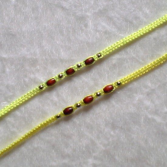 HANDMADE PERUVIAN BEADED FRIENDSHIP BRACELET ~Neon Yellow with Wood beads ~Jewelry