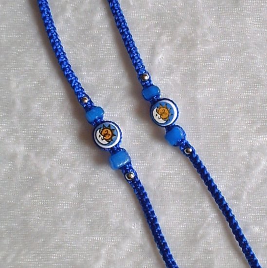 HANDMADE PERUVIAN BEADED FRIENDSHIP BRACELET ~Blue with Sun & Moon bead, Cascajo nuggets ~Jewelry