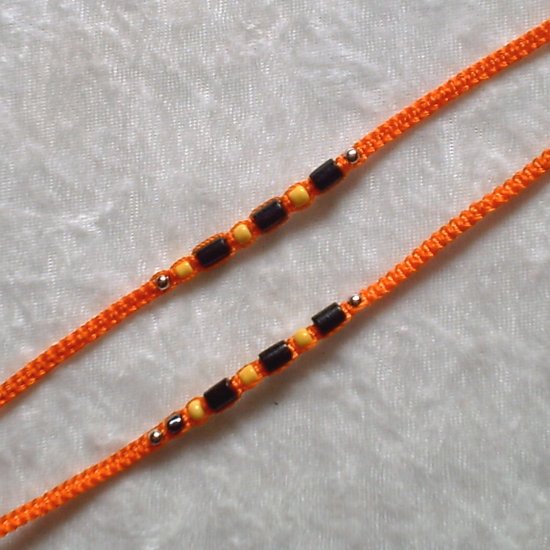 HANDMADE PERUVIAN BEADED FRIENDSHIP BRACELET ~Orange with Black Wood & Yellow beads ~jewelry