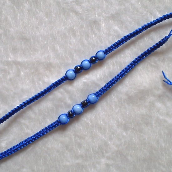 HANDMADE PERUVIAN BEADED FRIENDSHIP BRACELET ~Blue with Light Blue Cat's Eye beads ~Jewelry