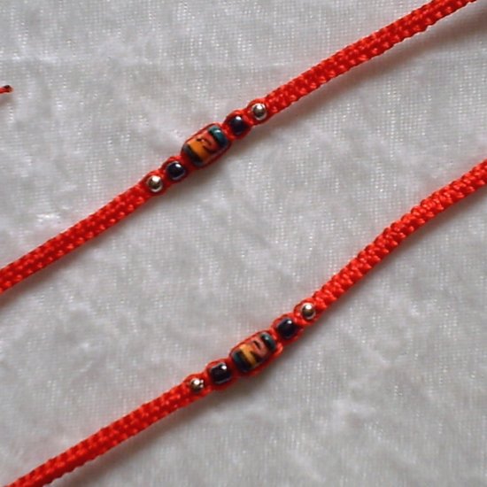 HANDMADE PERUVIAN BEADED FRIENDSHIP BRACELET ~Red with Striped Unique Design bead ~Jewelry
