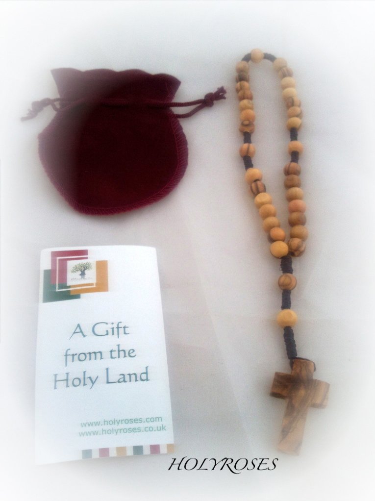 Olive Wood Anglican Brown Rope Rosary with Velveteen Pouch