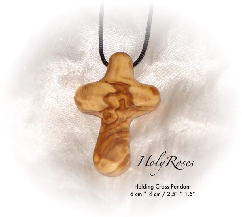 Olive Wood Holding Comfort Cross Pendant Necklace