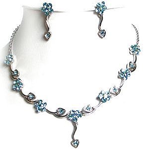 Aqua Blue Rhinestone Necklace And Earrings
