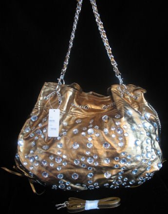 Bronze Rhinestone Bucket handbag Bag Purse NWT s