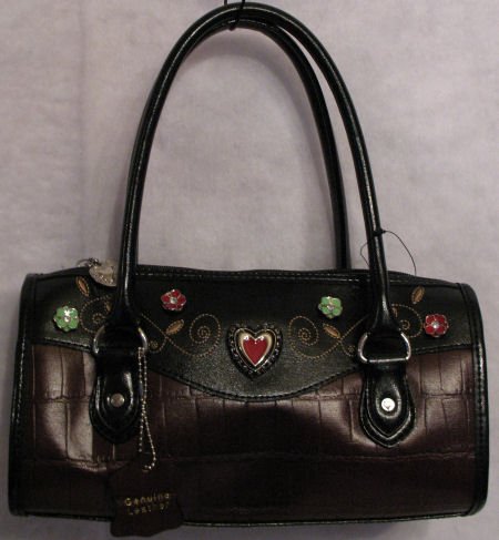 Genuine Brown & Black Leather Croc Embossed NWT