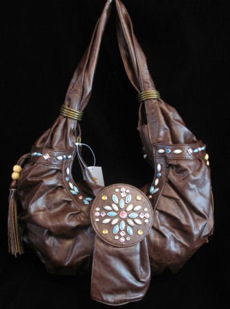 Western style beaded brown handbag purse bag NWT s