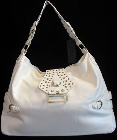 Oversized white stud buckle handbag bag purse Cafe Bug