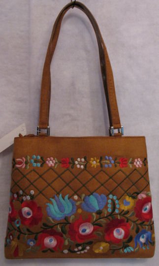 Faux Suede Swedish Embroidered Handbag Flowers