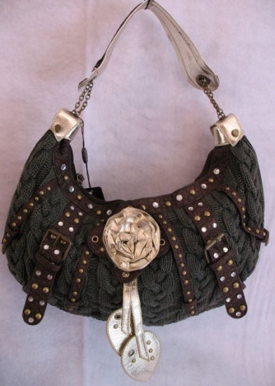 Inspired Cable Knit Hobo Handbag Crystal Bag Purse