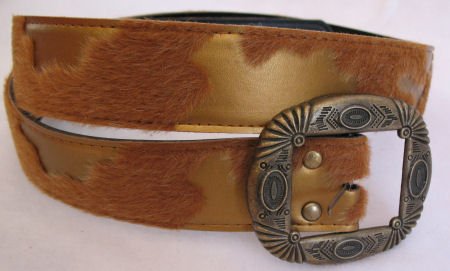 Gold & Tan Faux Fur & Leather Belt Womens Accessories