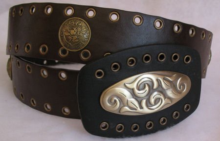 Dark Brown Womens Belt with Antiqued brass Hardware