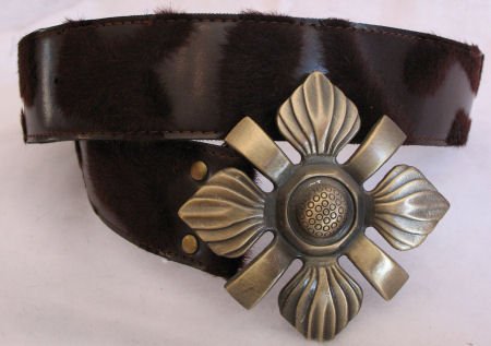 Dark Brown Faux Leather and Fur Belt Womens Accessories
