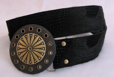 Black Faux Fur Belt Brass Tone Buckle accessories