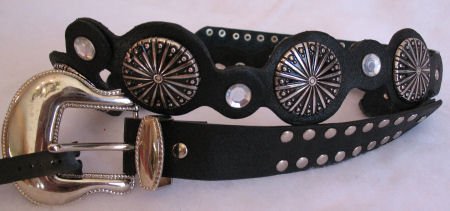 Black Faux Leather womens belt Rhinestone accents