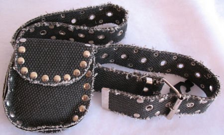 Black Distressed Canvas Belt & money pouch