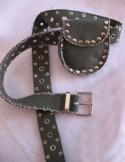 Olive Green Canvas Belt with Money Pouch