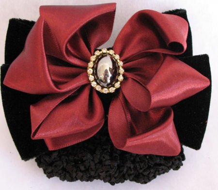 Black Velvet Burgundy Satin Crystal Barrett Bun Holder SOLD OUT