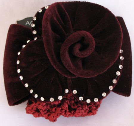 Burgundy Hair barrett Rose Crystal Bun Holder