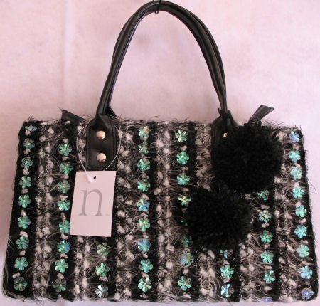Black Tweed Winter handbag bag Purse Pom Poms