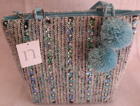 Blue Tweed Winter Handbag bag purse Pom Poms Holiday SOLD OUT