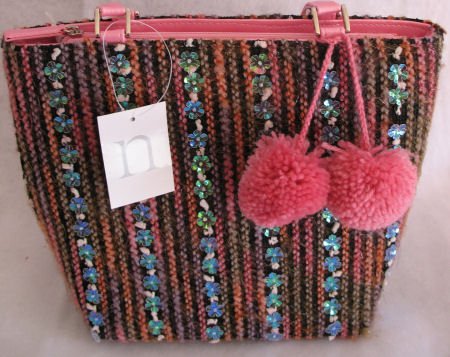 Pink Tweed Winter Handbag Bag Purse Pom Pom