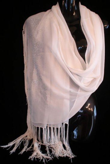 Winter White shawl with Silver floral accent print