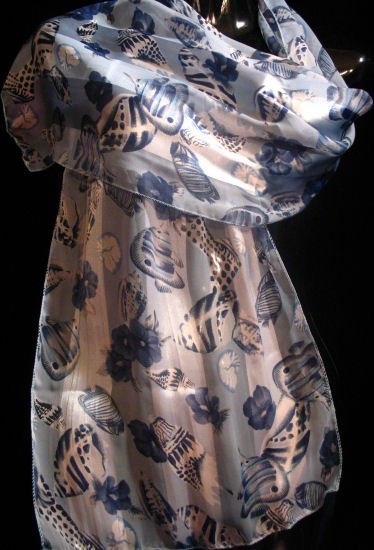 Soothing Blues Scarf wrap Belt Runner Floral fish
