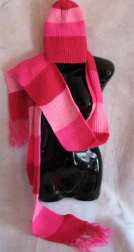 Pink Scarf and Hat Set scarves hats Striped extra long