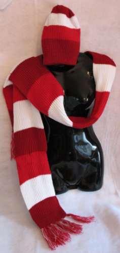 Maroon Red White stripe Scarf & Hat set scarves hats