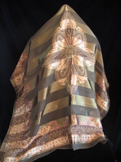 Large Square Scarf Fall colors Wrap Shawl Green