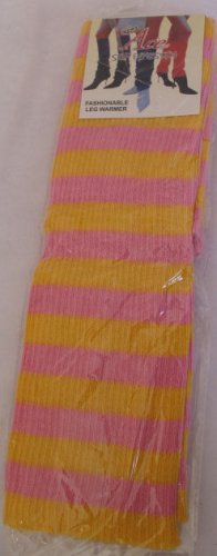 Yellow & Pink Stripe Leg Warmers Knee High