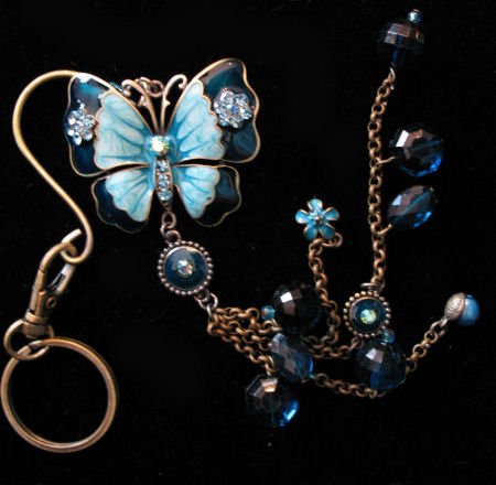 Butterfly key chain belt hook purse clip LARGE Blue